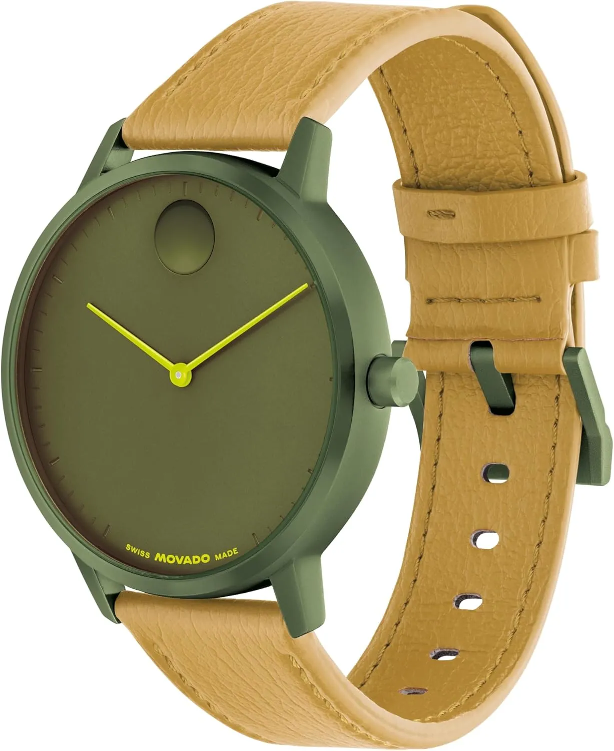 Movado Face Men's Luxury Quartz Watch - Swiss Movement, Leather Strap - Water Resistance 30 Meters (3ATM) - Elegant Timepiece - Gift for Him - 41mm