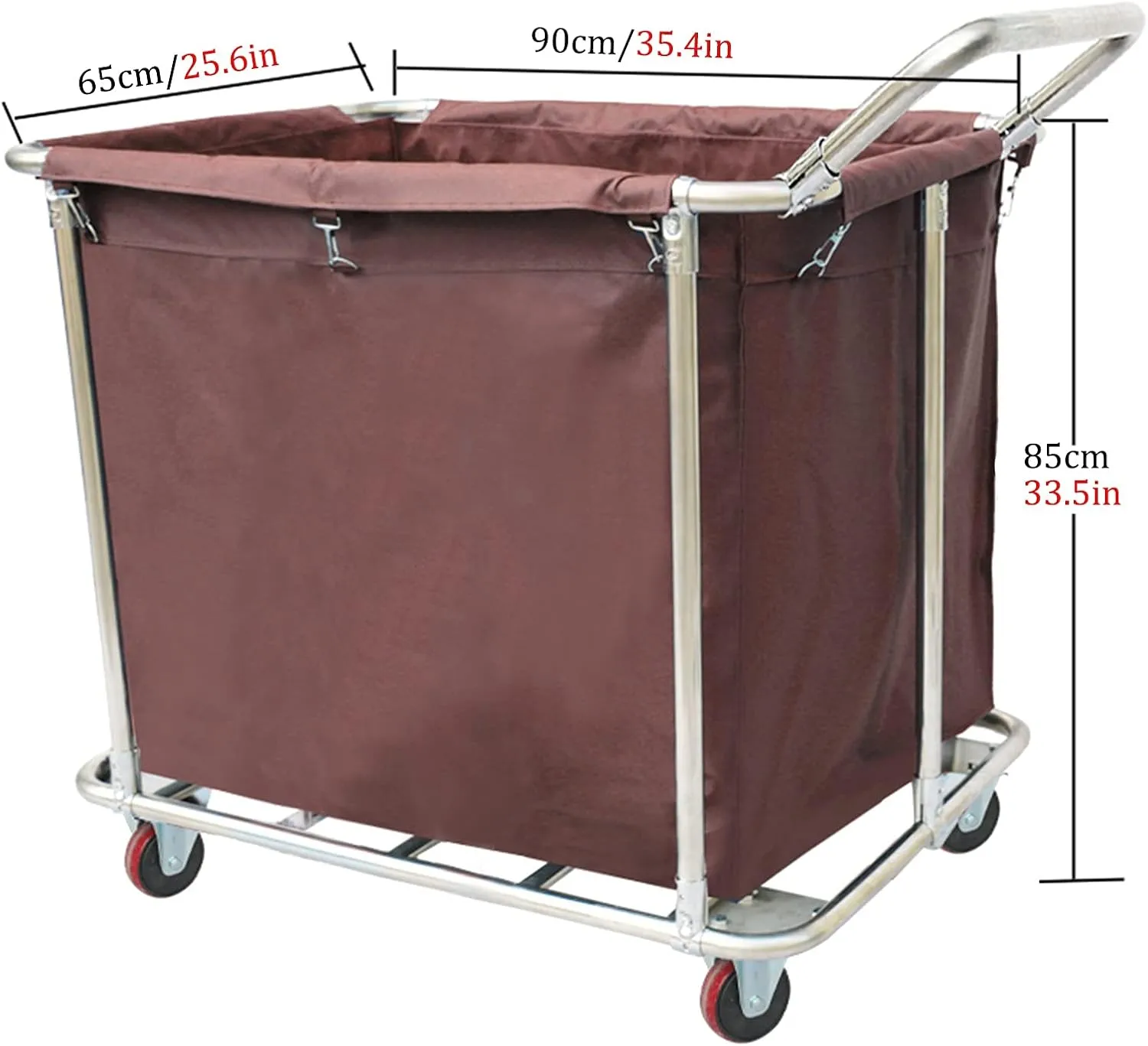Multi-Function Storage Trolley Organizer Cart Rectangle Rolling Laundry Container On Wheels With Bag, Removable Portable Commercial Laundry Sorters Cart, With Handle For Hotels, Hospital (Brown )