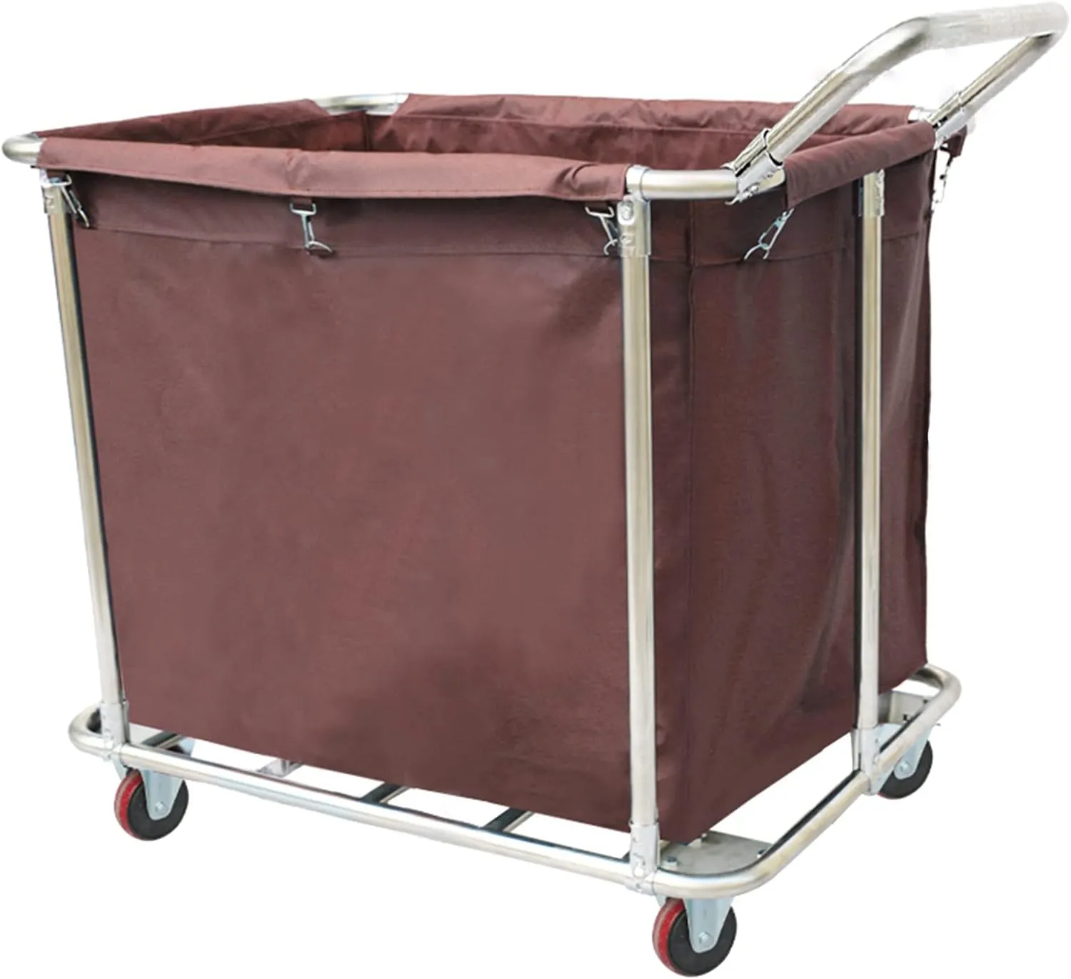 Multi-Function Storage Trolley Organizer Cart Rectangle Rolling Laundry Container On Wheels With Bag, Removable Portable Commercial Laundry Sorters Cart, With Handle For Hotels, Hospital (Brown )