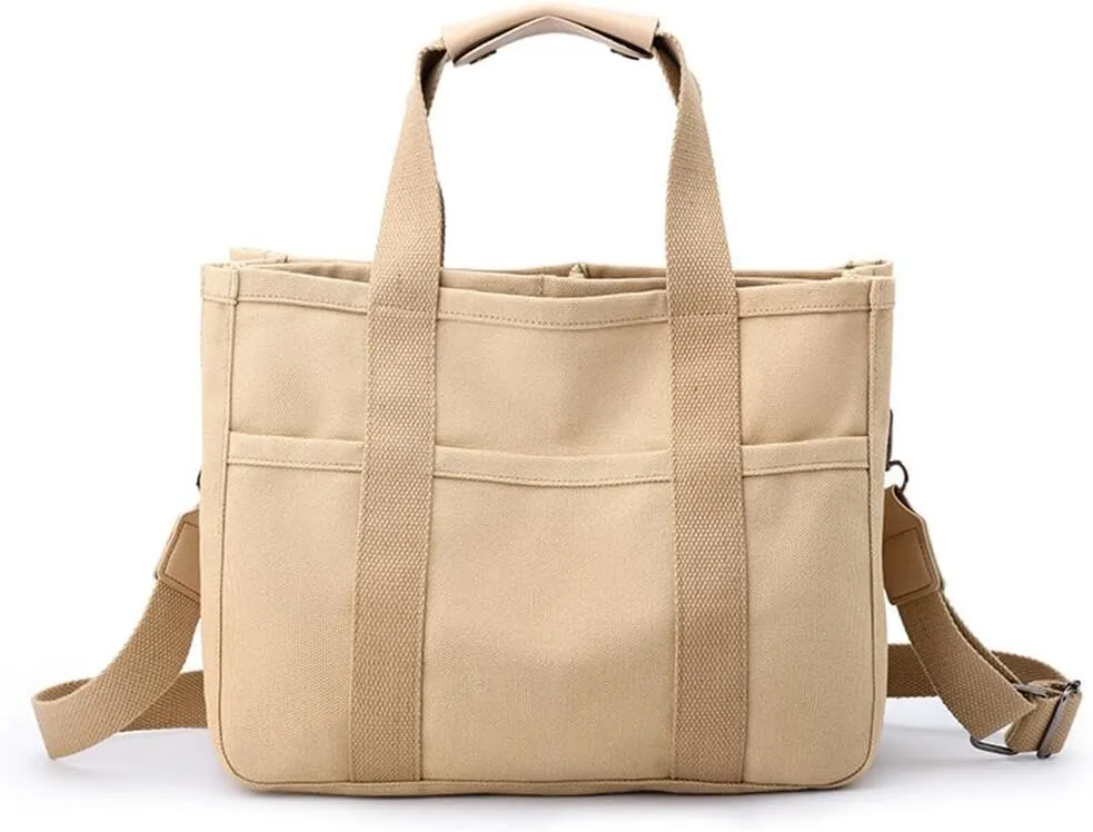 Multi Pocket Tote Bag for Women Canvas Bag with Handle Bag Large Cpacity Purse Reusable Handbag