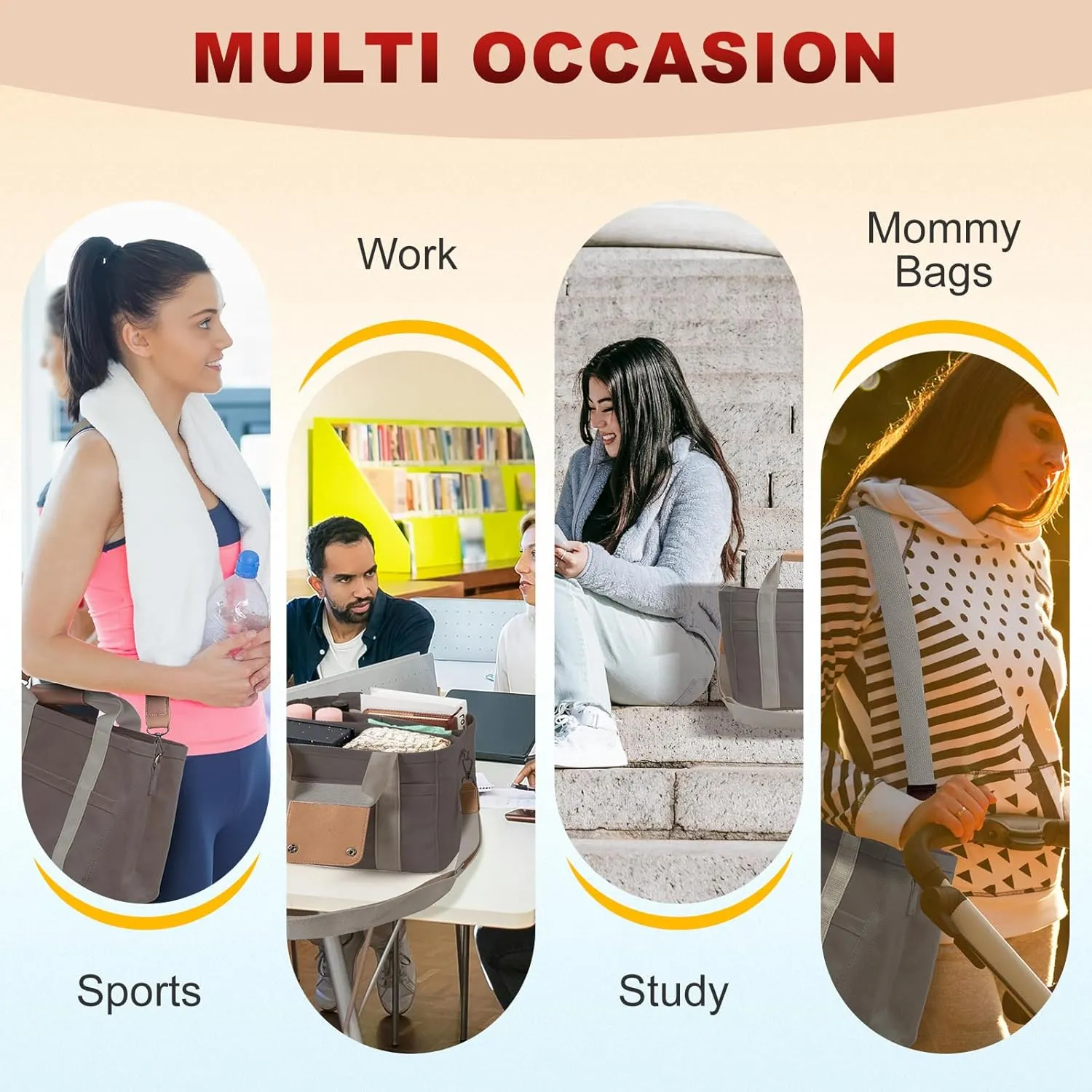 Multi Pocket Tote Bag for Women Canvas Bag with Handle Bag Large Cpacity Purse Reusable Handbag