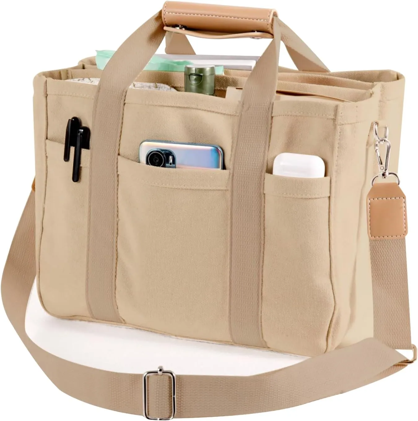 Multi Pocket Tote Bag for Women Canvas Bag with Handle Bag Large Cpacity Purse Reusable Handbag