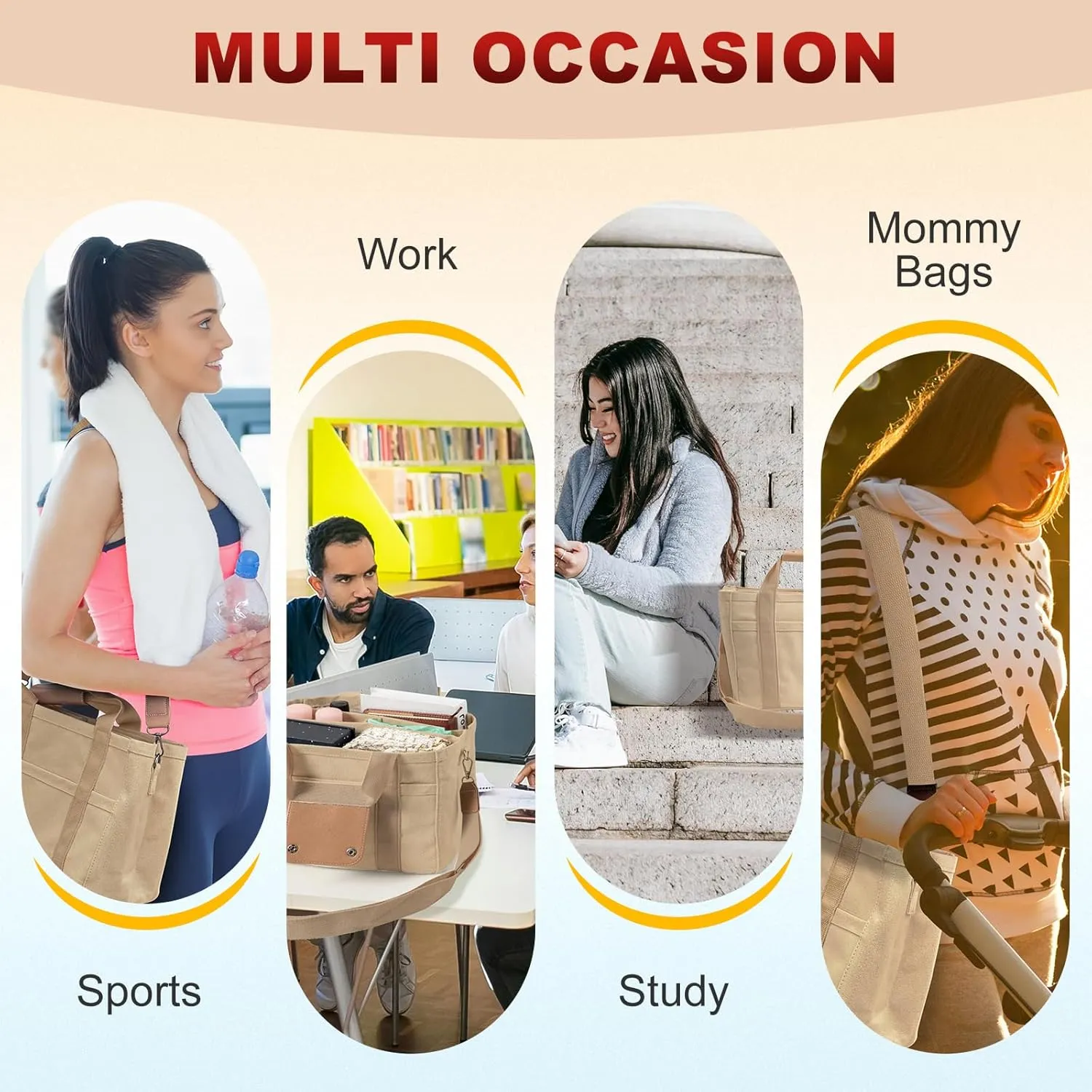 Multi Pocket Tote Bag for Women Canvas Bag with Handle Bag Large Cpacity Purse Reusable Handbag