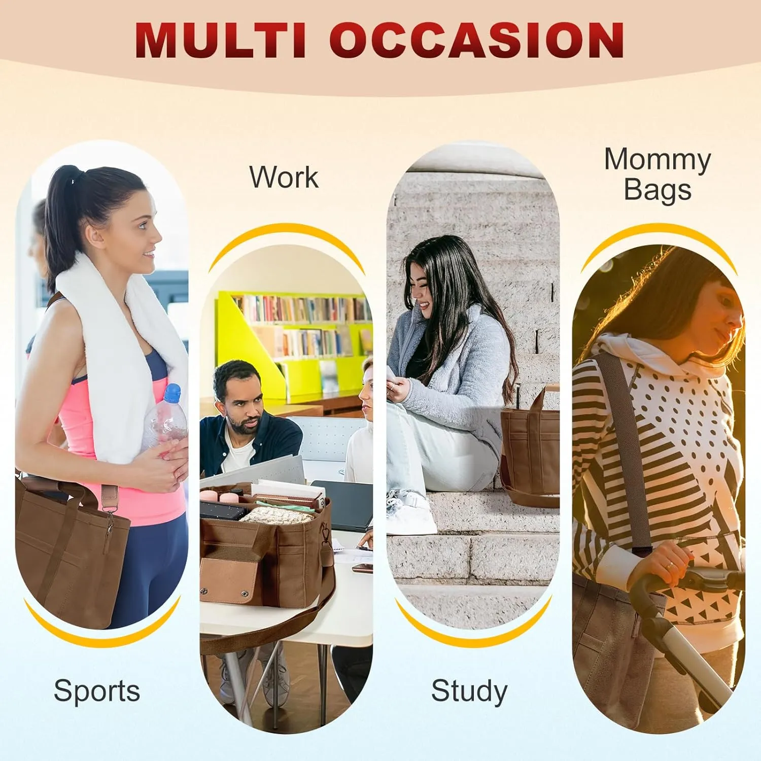 Multi Pocket Tote Bag for Women Canvas Bag with Handle Bag Large Cpacity Purse Reusable Handbag