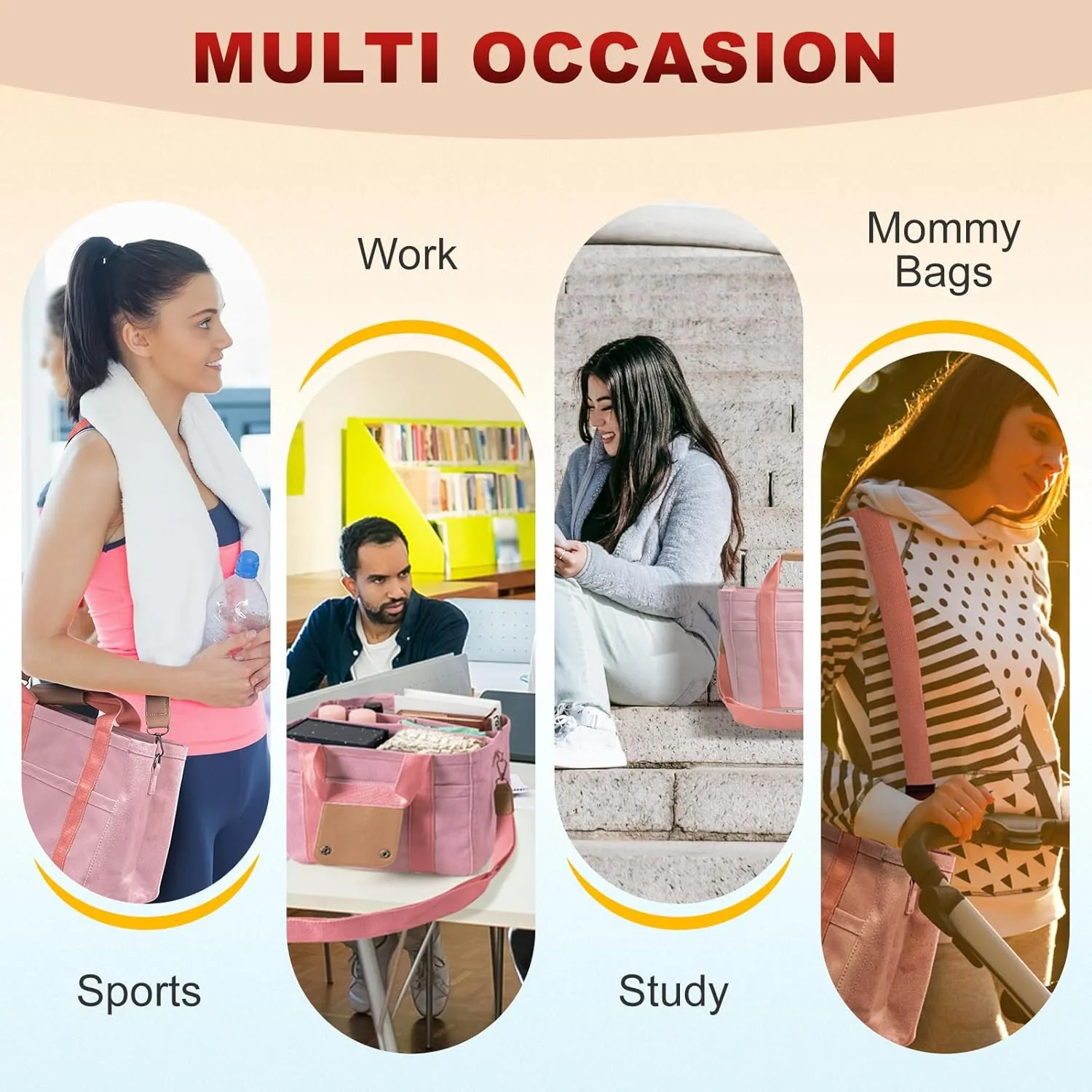 Multi Pocket Tote Bag for Women Canvas Bag with Handle Bag Large Cpacity Purse Reusable Handbag