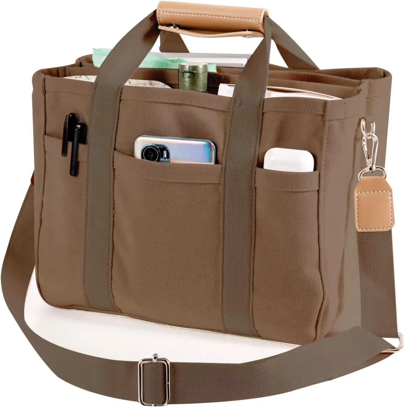 Multi Pocket Tote Bag for Women Canvas Bag with Handle Bag Large Cpacity Purse Reusable Handbag
