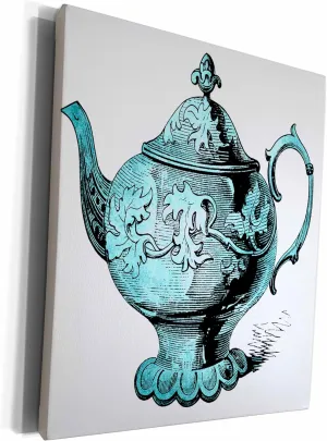 Museum Grade Canvas Wrap - Pretty Aqua Vintage Teapot Illustration Graphic Image Illustrations