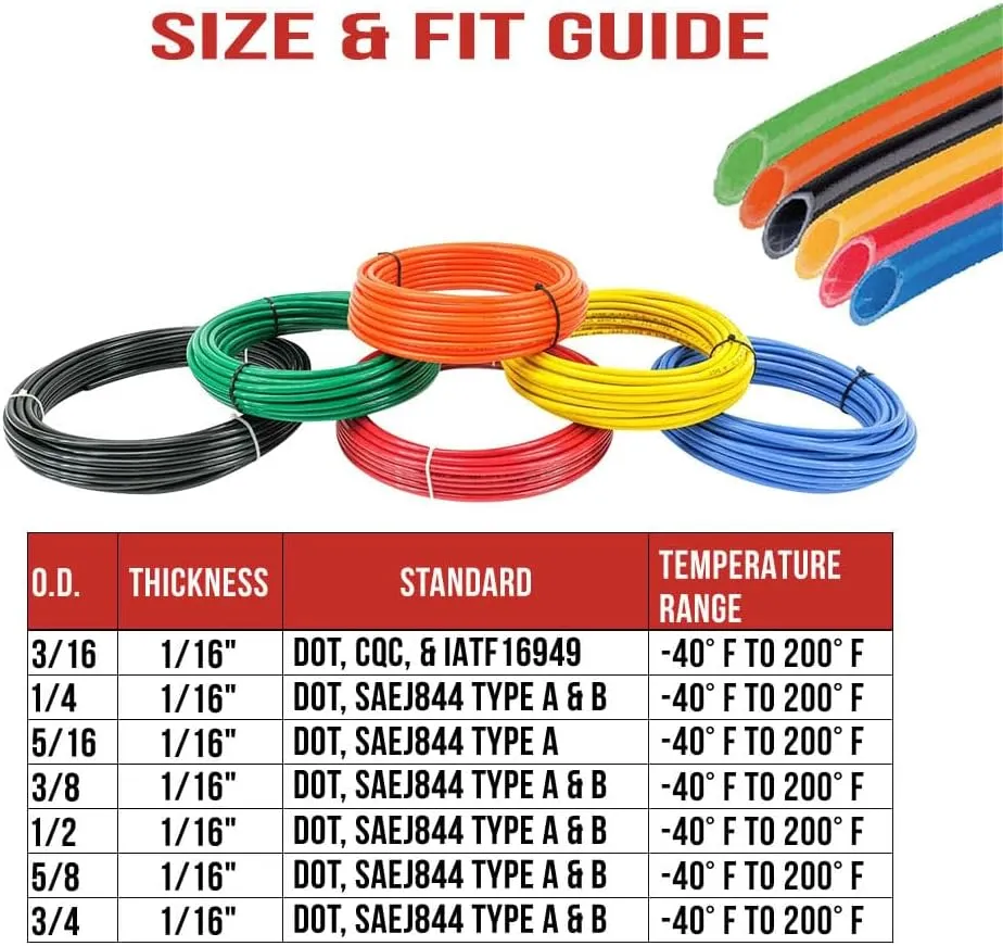 Mytee Products 3/8" OD x 50' Green SAE J844 Nylon Air Brake Tubing DOT Approved | Pneumatic Nylon Air Line Hose for Brake System