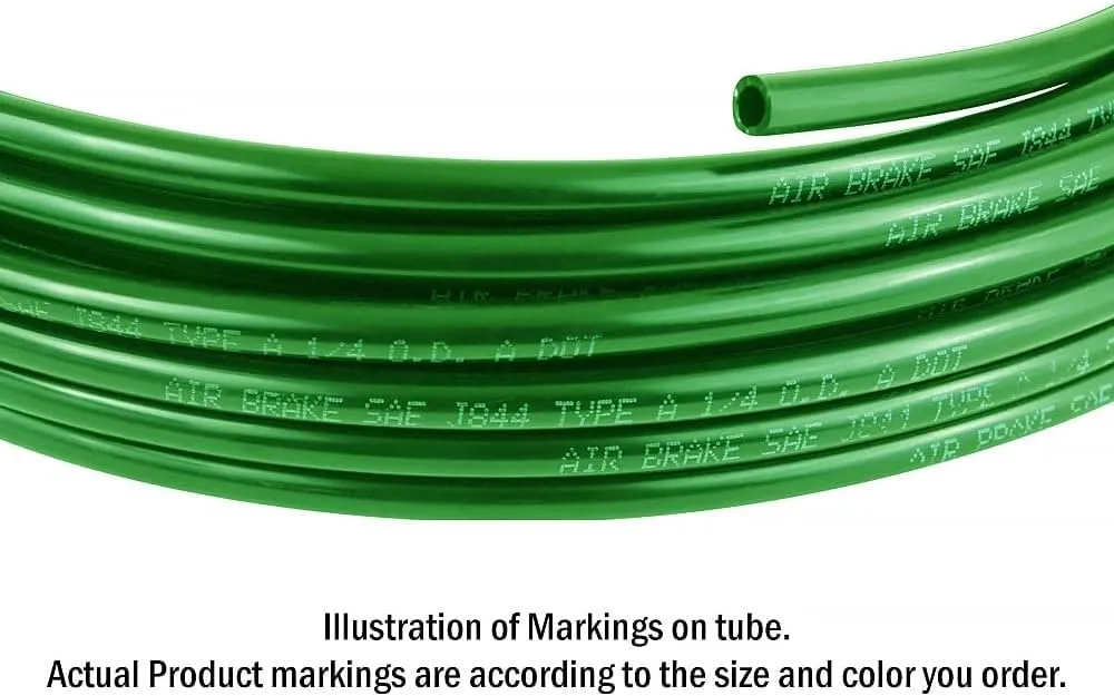 Mytee Products 3/8" OD x 50' Green SAE J844 Nylon Air Brake Tubing DOT Approved | Pneumatic Nylon Air Line Hose for Brake System