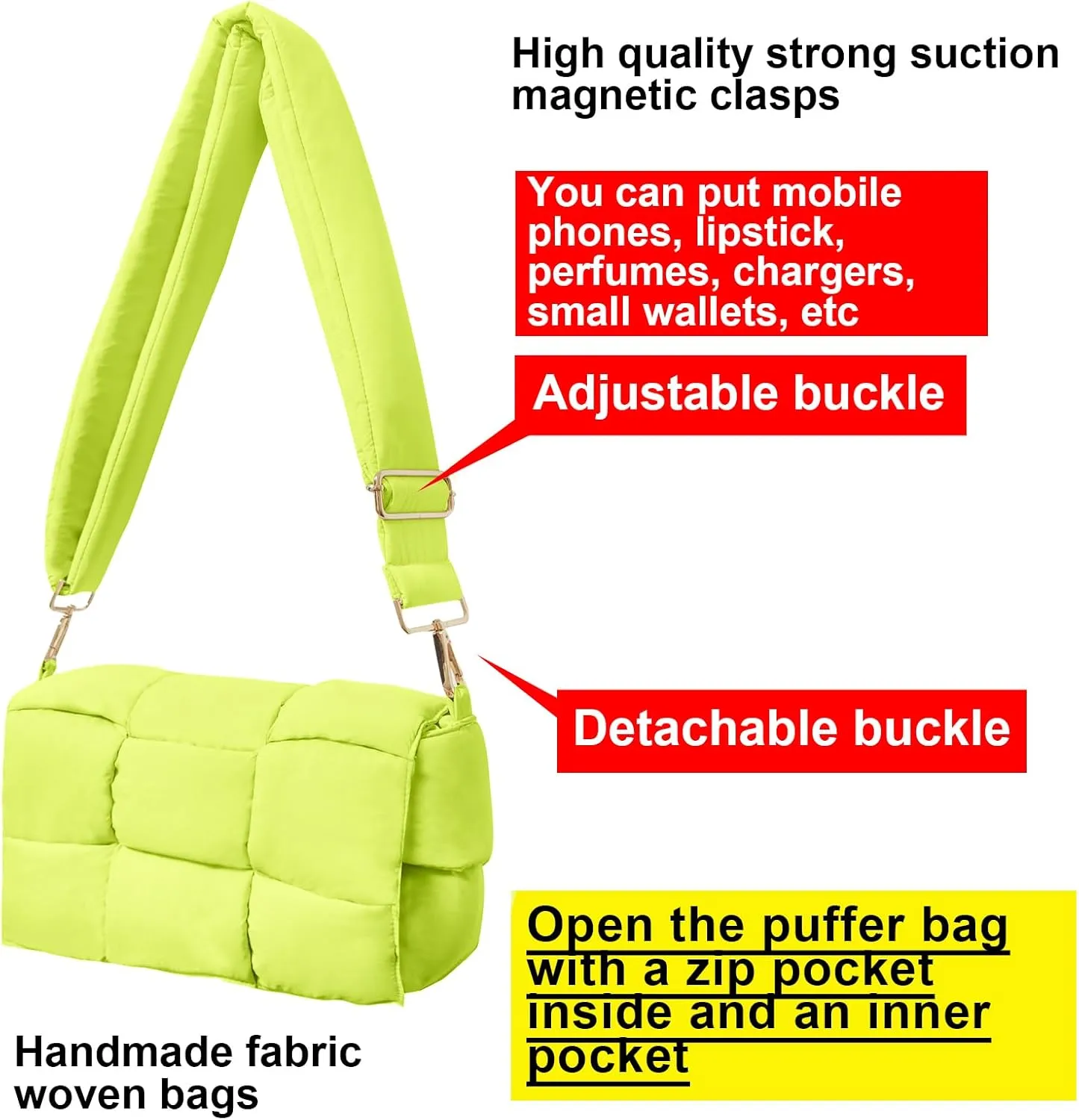 NAARIIAN Shoulder bags for women, Light-weight small puffer purses waterproof, hand-woven puffy bag crossbody handbag