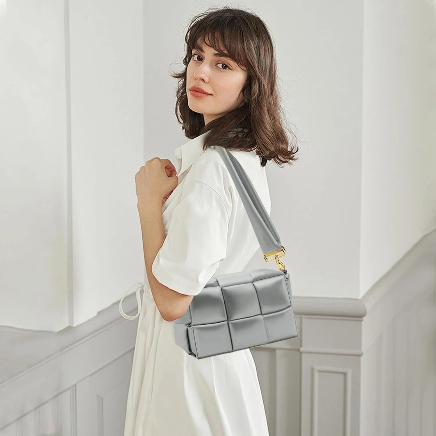 NAARIIAN Shoulder bags for women, Light-weight small puffer purses waterproof, hand-woven puffy bag crossbody handbag