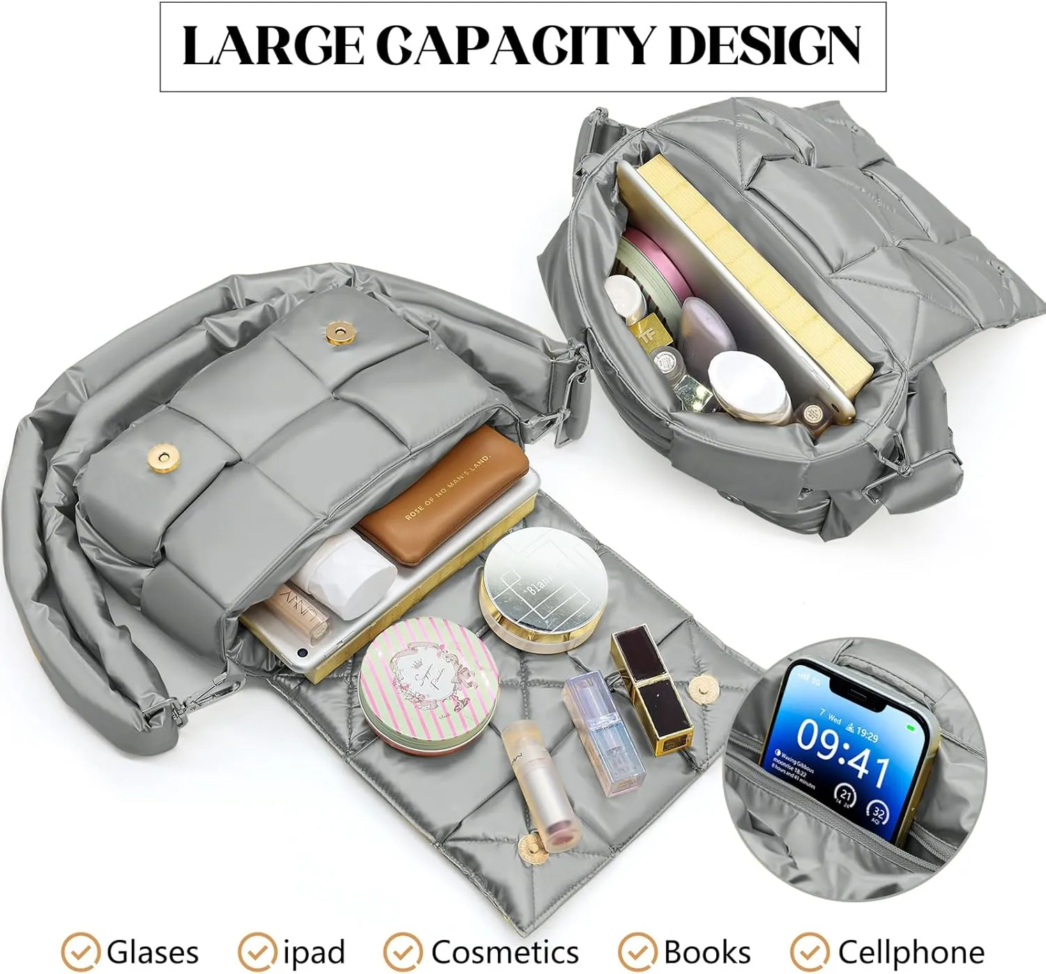 NAARIIAN Shoulder bags for women, Light-weight small puffer purses waterproof, hand-woven puffy bag crossbody handbag