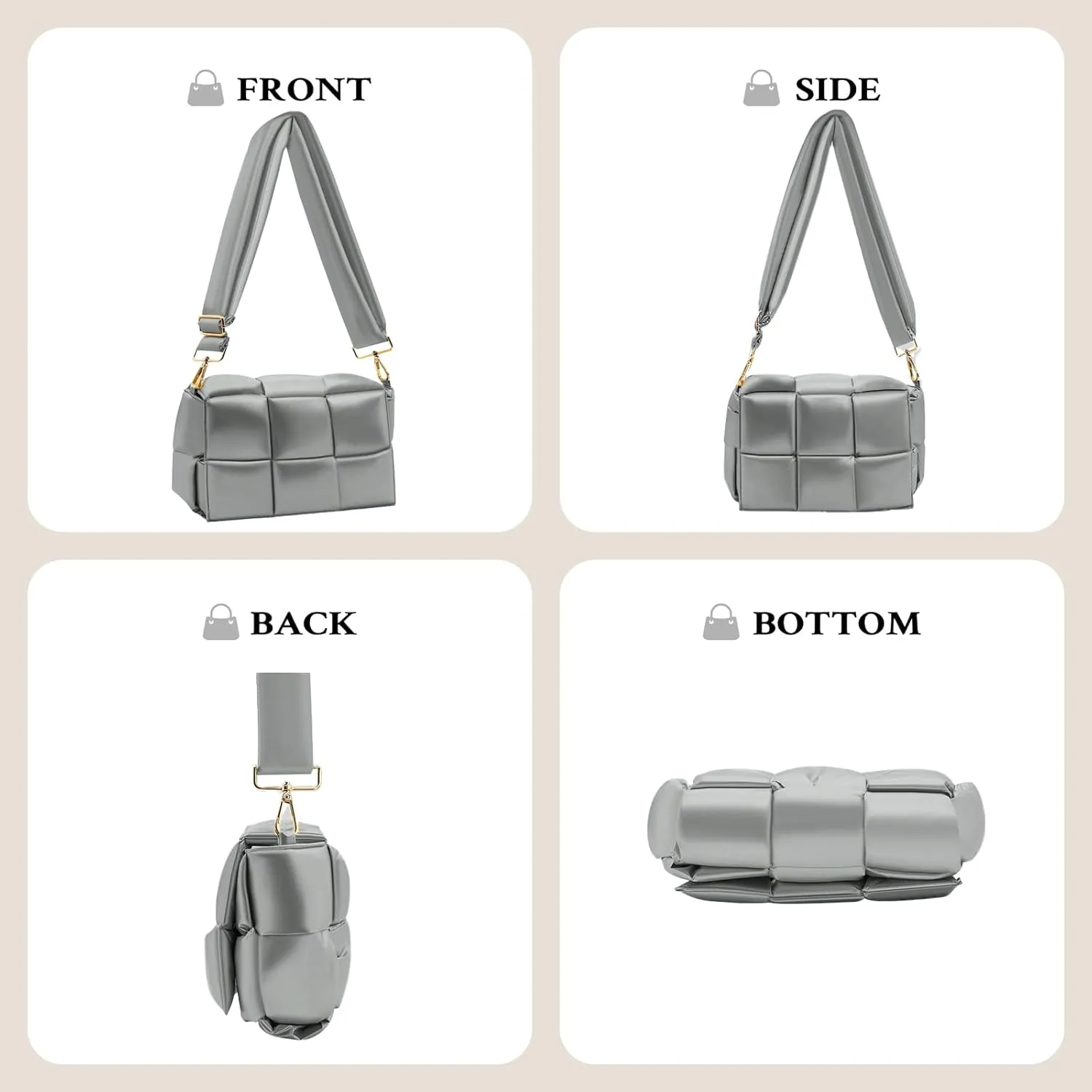 NAARIIAN Shoulder bags for women, Light-weight small puffer purses waterproof, hand-woven puffy bag crossbody handbag