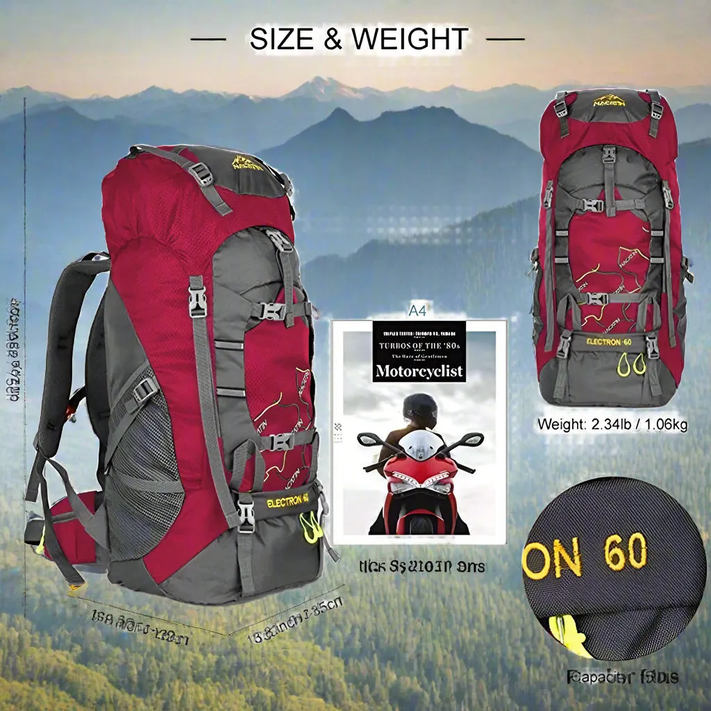 NACATIN Lightweight Red Hiking Backpack - Water-Resistant Climbing Rucksack for Travel Adventures