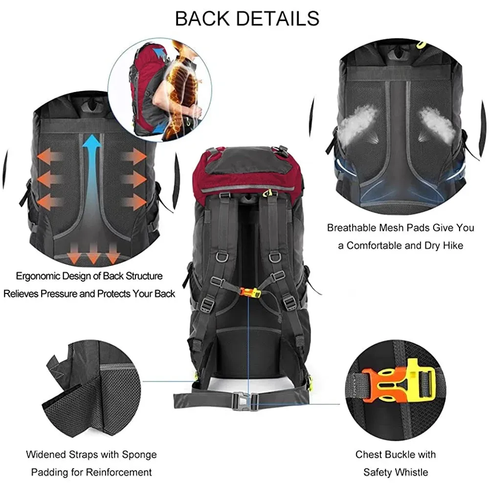 NACATIN Lightweight Red Hiking Backpack - Water-Resistant Climbing Rucksack for Travel Adventures