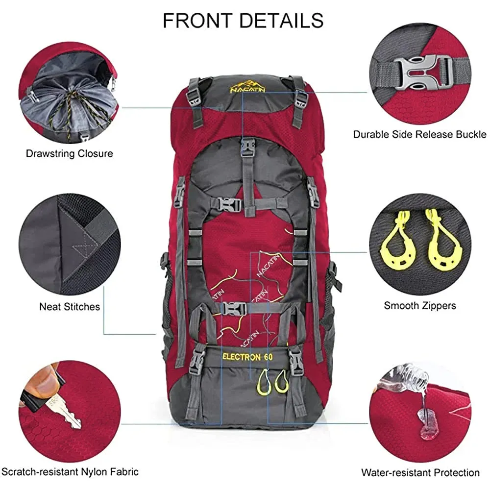 NACATIN Lightweight Red Hiking Backpack - Water-Resistant Climbing Rucksack for Travel Adventures