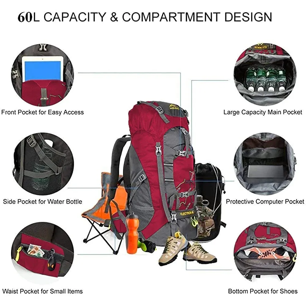 NACATIN Lightweight Red Hiking Backpack - Water-Resistant Climbing Rucksack for Travel Adventures