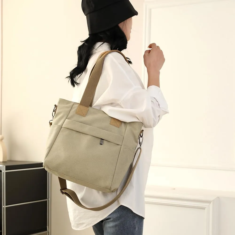 natyrlpog Canvas Tote Bag for Women Small Handbag with Zipper Shoulder Bag for Shopping Travel Work