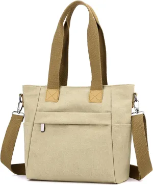 natyrlpog Canvas Tote Bag for Women Small Handbag with Zipper Shoulder Bag for Shopping Travel Work
