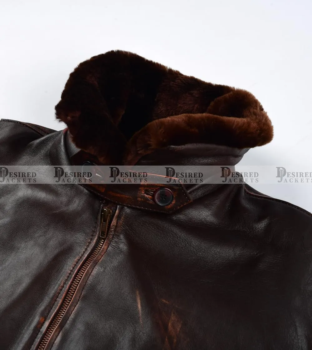 Navy G-1 Real Leather Bomber Jacket Men with Removable Fur Collar Vintage Flight Aviator Leather Jacket Men