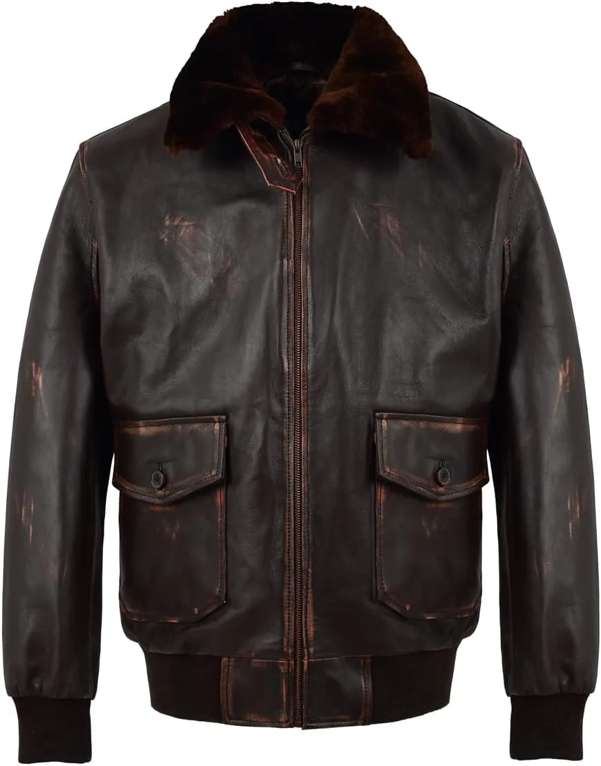 Navy G-1 Real Leather Bomber Jacket Men with Removable Fur Collar Vintage Flight Aviator Leather Jacket Men