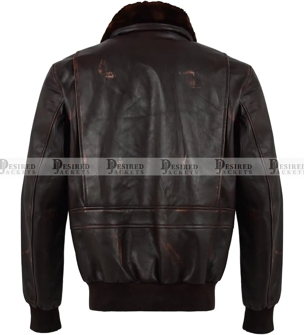 Navy G-1 Real Leather Bomber Jacket Men with Removable Fur Collar Vintage Flight Aviator Leather Jacket Men