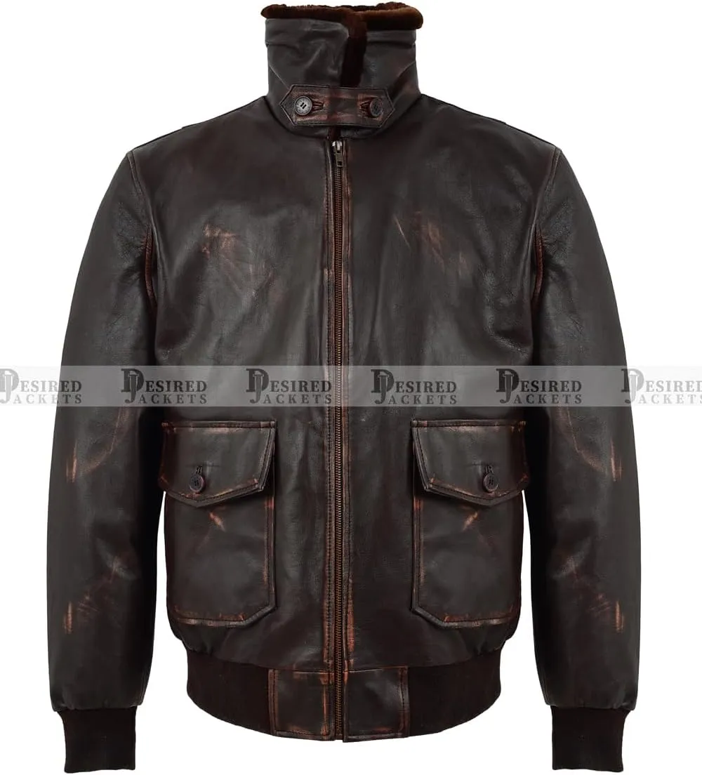 Navy G-1 Real Leather Bomber Jacket Men with Removable Fur Collar Vintage Flight Aviator Leather Jacket Men