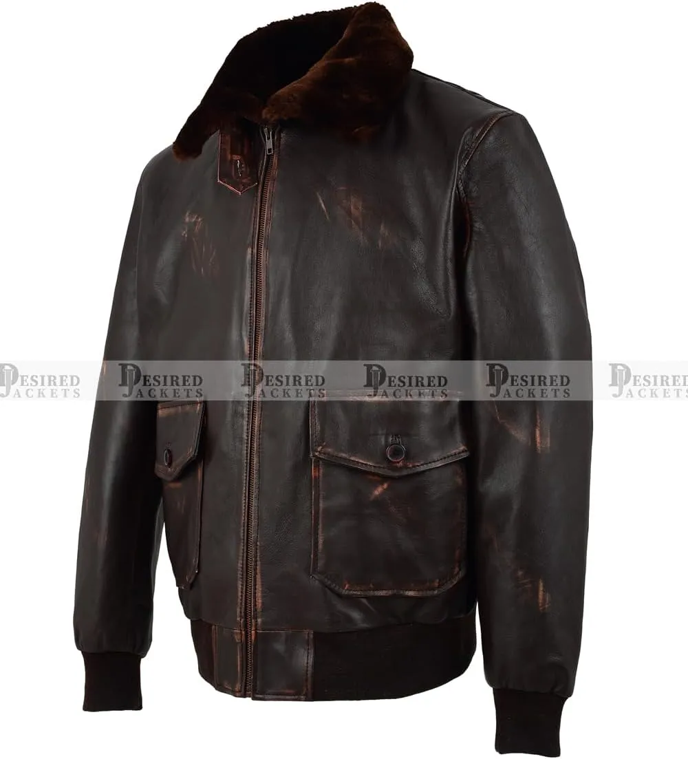 Navy G-1 Real Leather Bomber Jacket Men with Removable Fur Collar Vintage Flight Aviator Leather Jacket Men