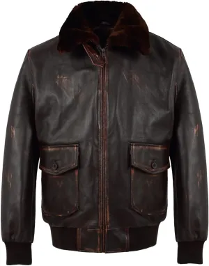 Navy G-1 Real Leather Bomber Jacket Men with Removable Fur Collar Vintage Flight Aviator Leather Jacket Men