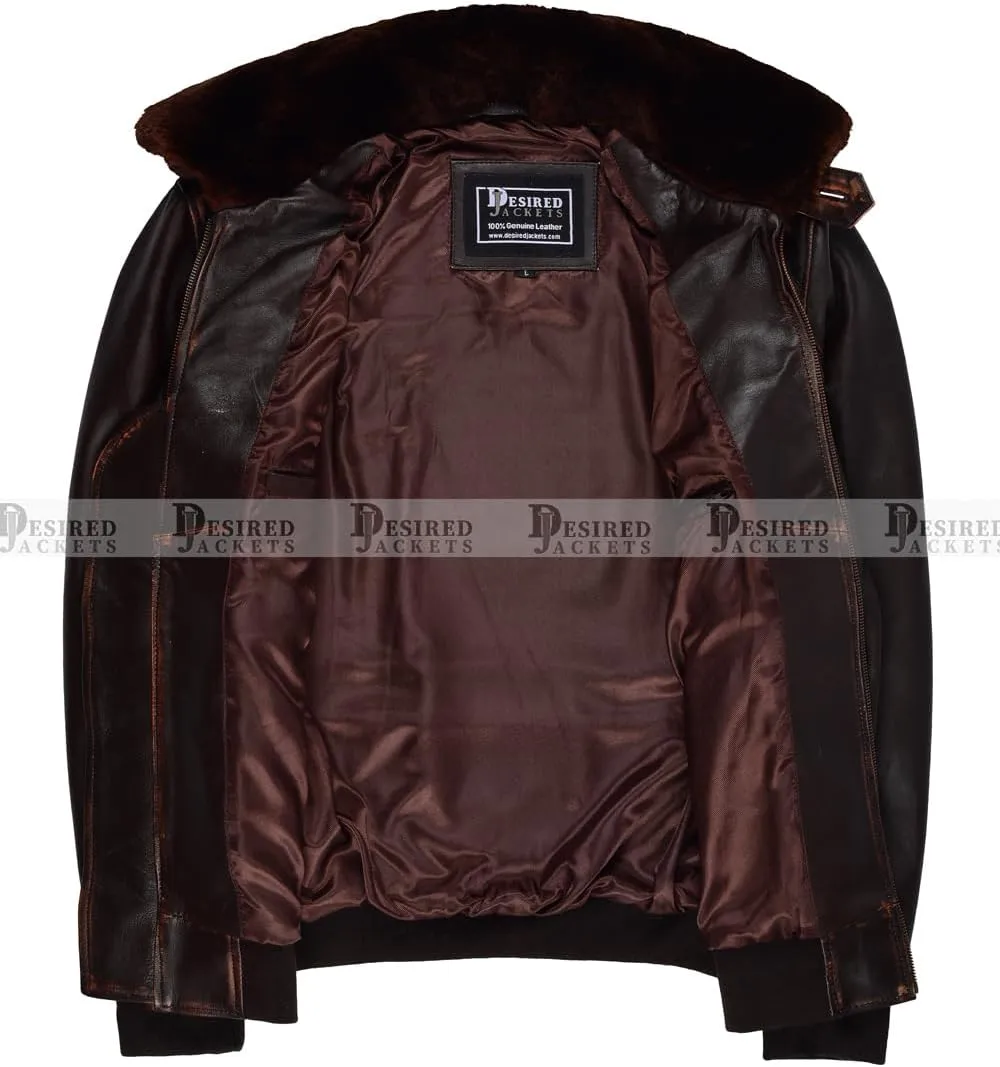 Navy G-1 Real Leather Bomber Jacket Men with Removable Fur Collar Vintage Flight Aviator Leather Jacket Men