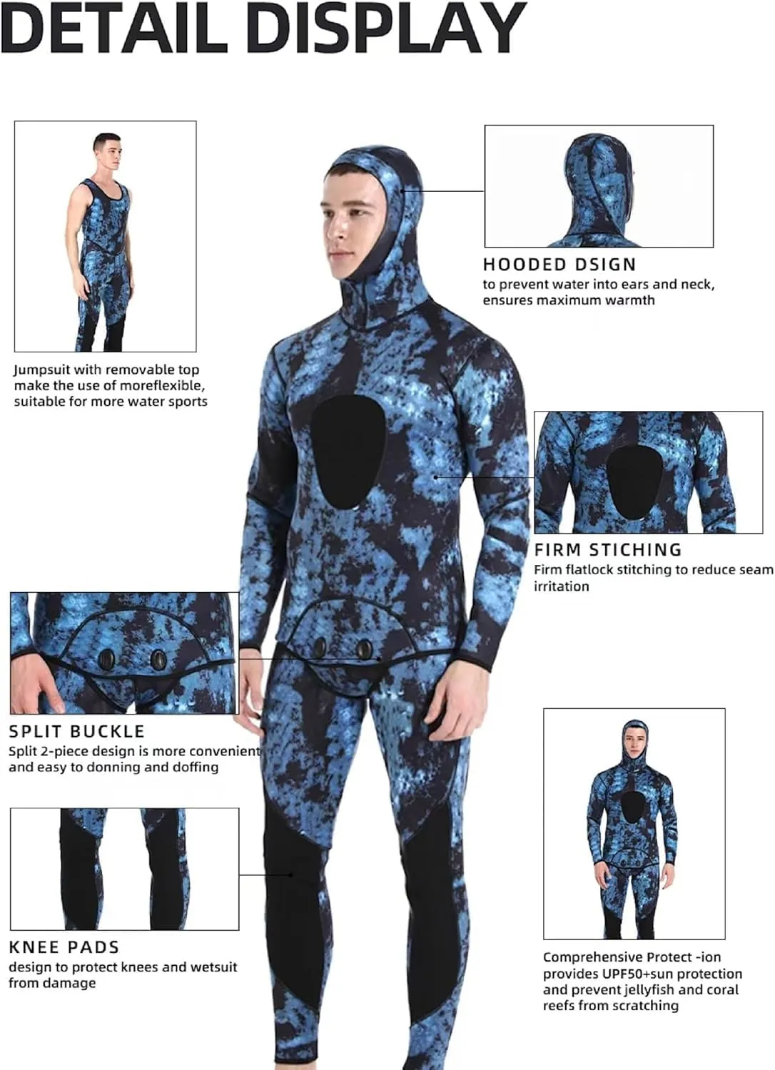 Neoprene Scuba Diving Wetsuit 3MM Winter Warm Men Hood Surfing Front Zipper Snorkeling Spearfishing Hooded Diving Suit