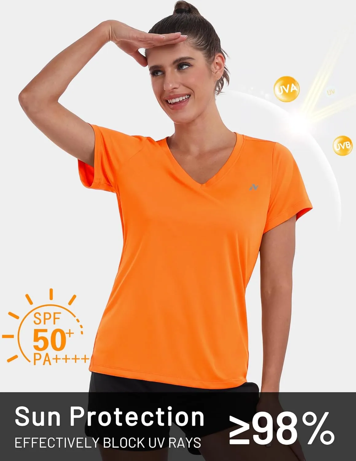 Nepest Women's UPF 50  Sun Shirts Dry Fit Athletic Running Long Sleeve T-Shirts V-Neck Performance Tee Top