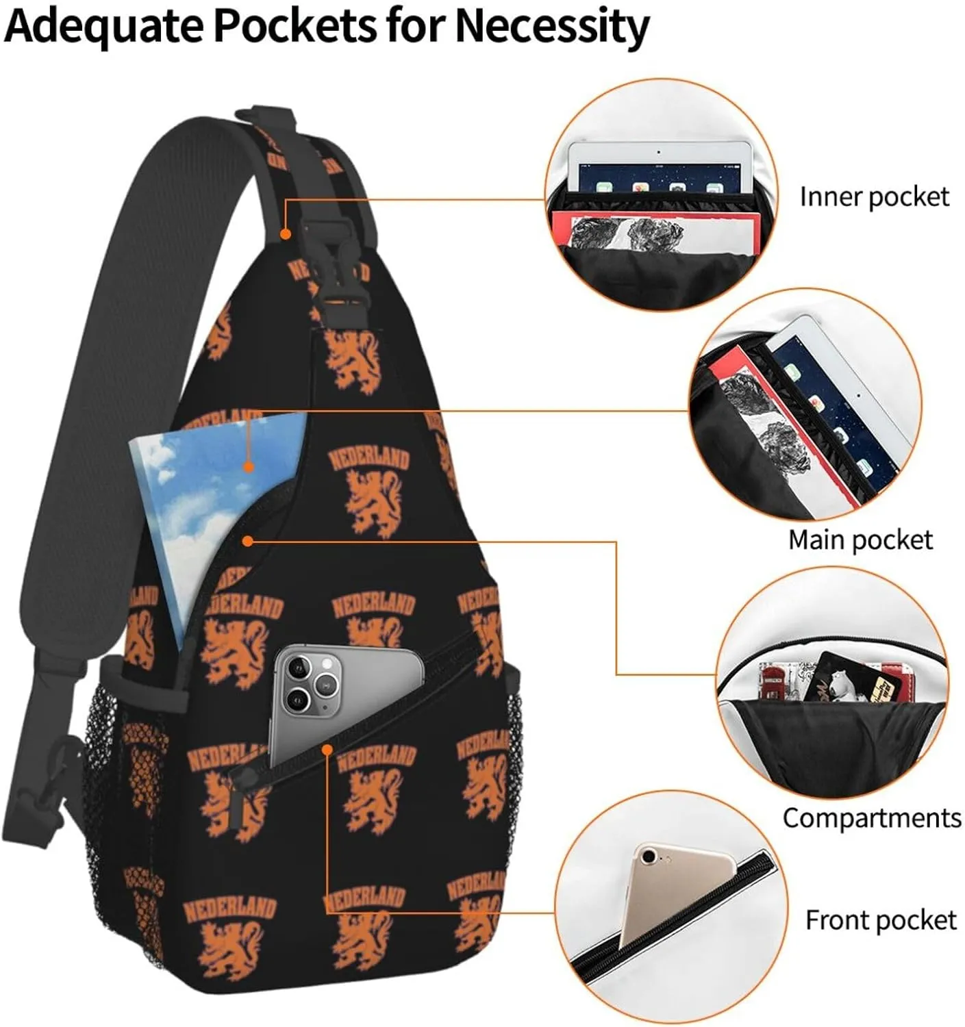 Netherlands Flag Lion Dutch Pride Sling Bag Crossbody Backpack Shoulder Casual Daypack Bag for Men Women
