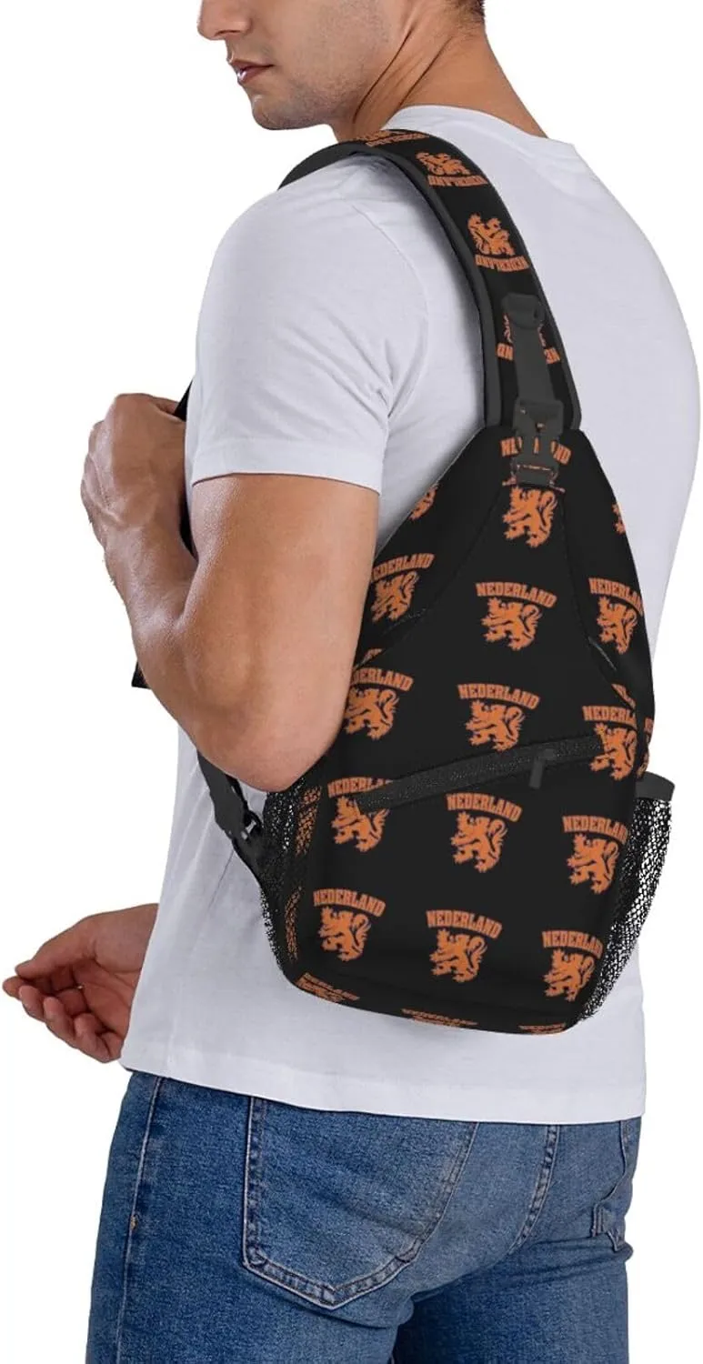 Netherlands Flag Lion Dutch Pride Sling Bag Crossbody Backpack Shoulder Casual Daypack Bag for Men Women