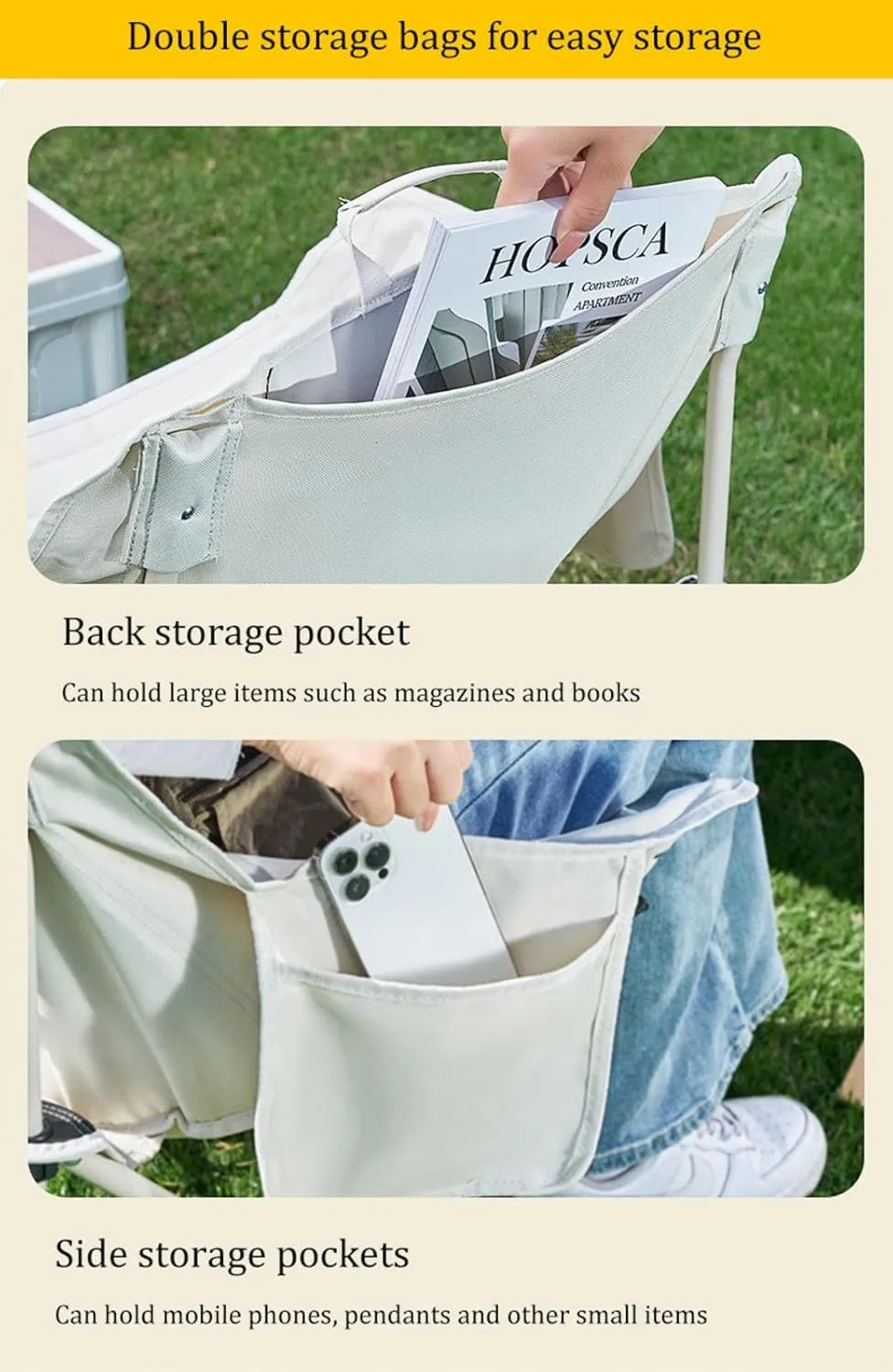 NIBHZ Folding Beach Chairs for Adults, Camping Chairs Adjustable Reclining Chairs Portable Foldable Beach Chairs for Beach Camping Sports Concerts Outdoor,White