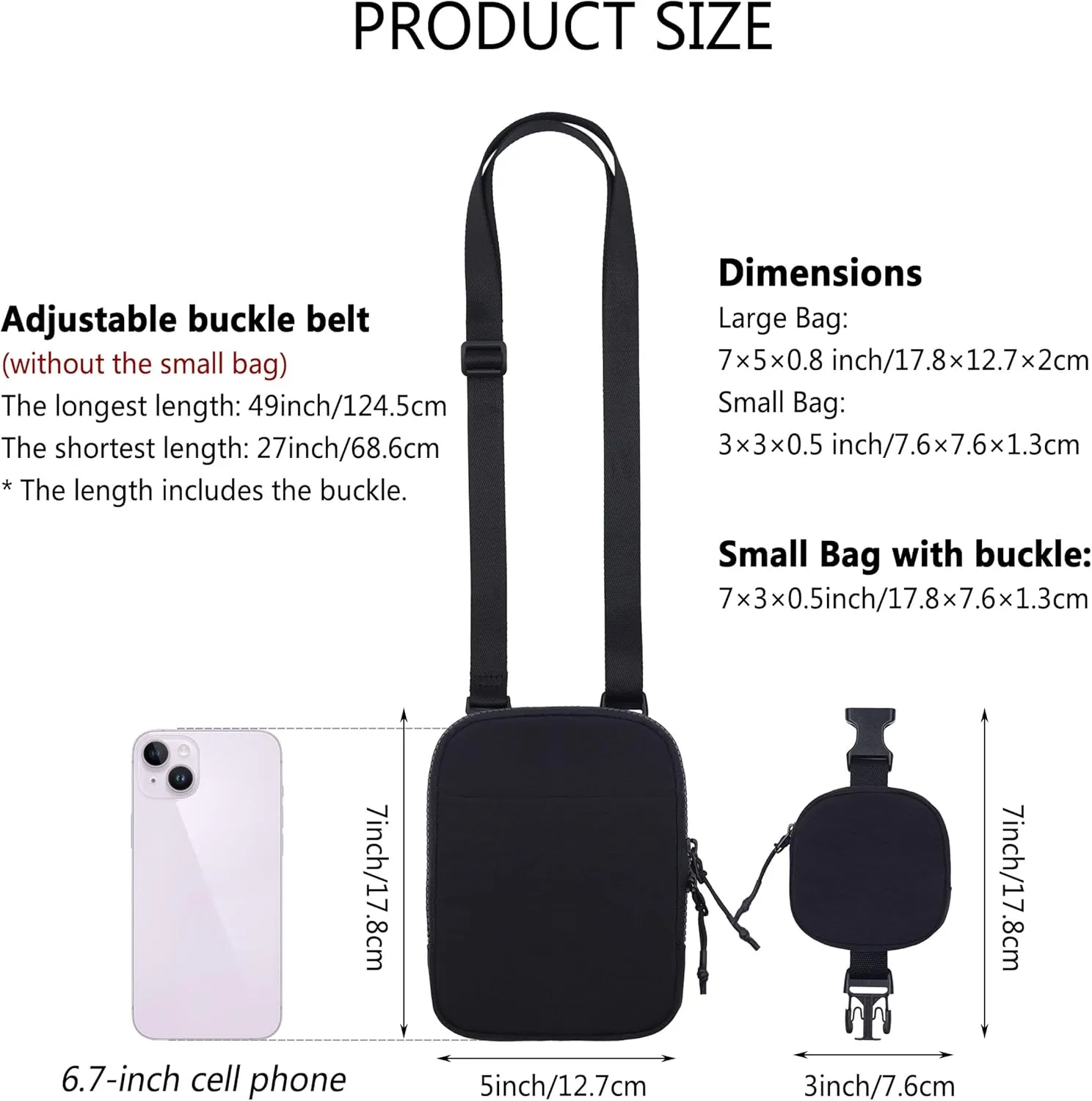 Niumike Small Crossbody Bag Adjustable Belt Bag with Removable Pouch Nylon Cell Phone Purse for Women Travel Workout Hiking