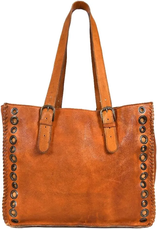 Nmbgr109Tan Tote Vintage Handmade Genuine Cowhide Leather Women Bag Western Handbag Purse
