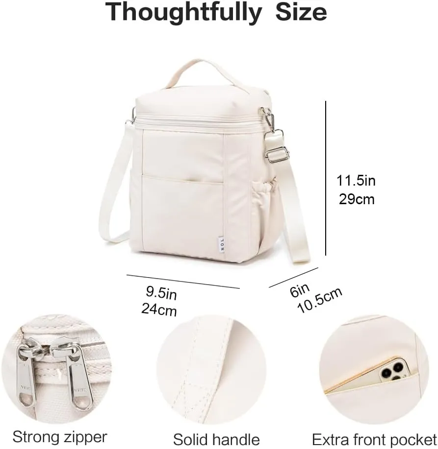 NOL Natural Organic Lifestyle Insulated Lunch Bags for Women Cooler Bag Lightweight Nylon Waterproof Lunch Box For Work (Cream, Large)