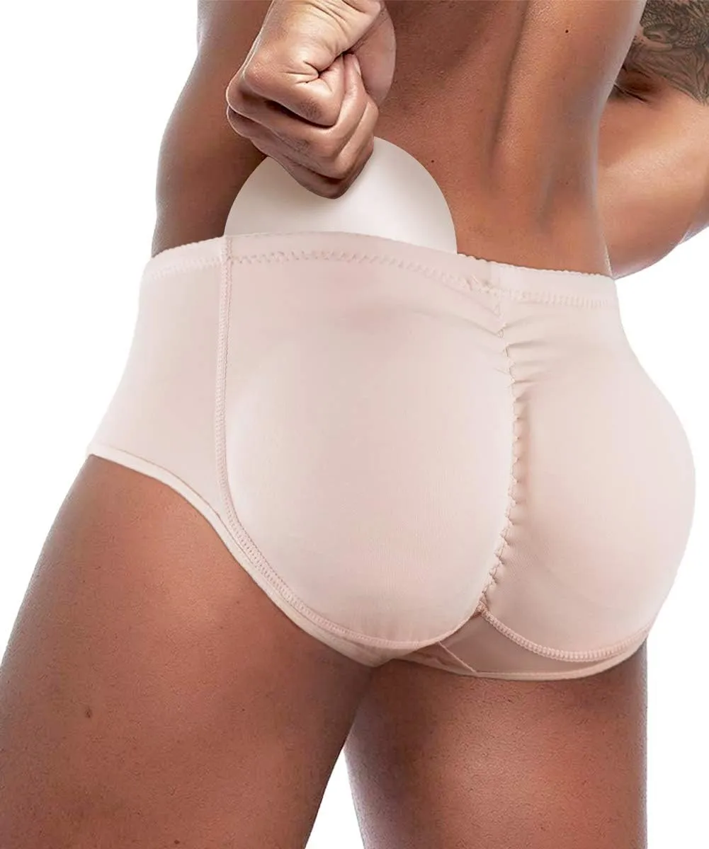 NonEcho Men Padded Underwear Briefs Boxers Men Butt Booster Hip Enhancer 4 Detachable Pads
