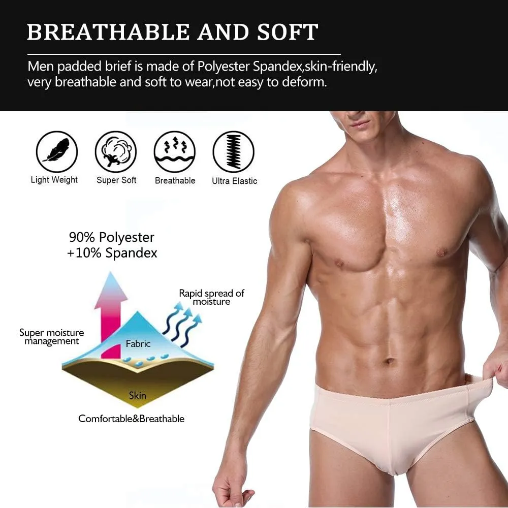 NonEcho Men Padded Underwear Briefs Boxers Men Butt Booster Hip Enhancer 4 Detachable Pads