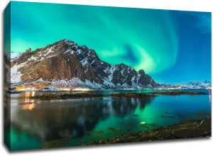 Northern Lights Lake - Water Landscapes - 24x18 Gallery Wrapped Canvas Wall Art