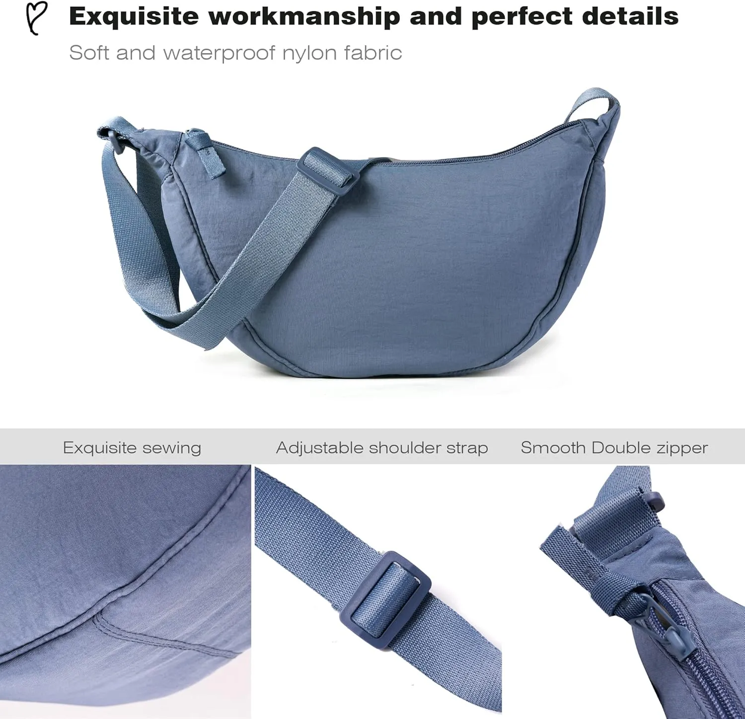 Nylon Crescent Crossbody Bag for Women Men Fanny Pack Crossbody Bag Dumpling Lightweight Travel Sling Bag