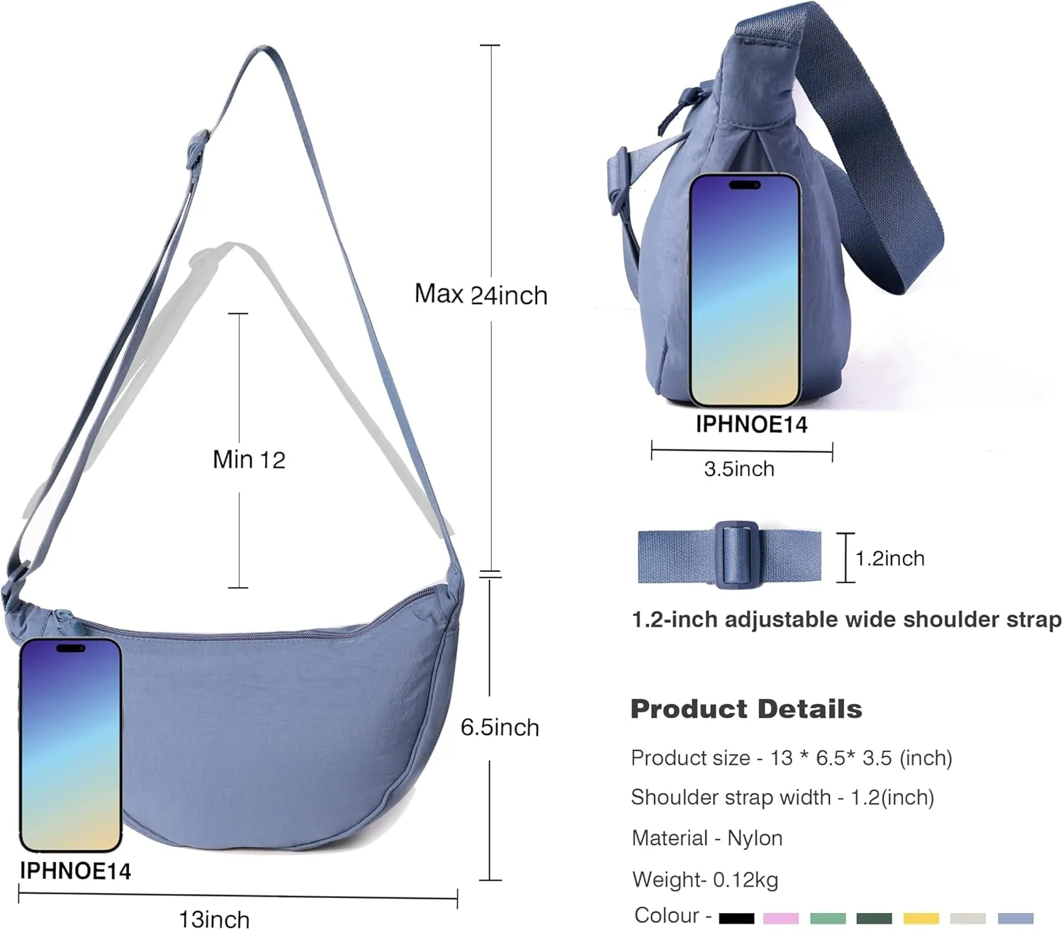 Nylon Crescent Crossbody Bag for Women Men Fanny Pack Crossbody Bag Dumpling Lightweight Travel Sling Bag