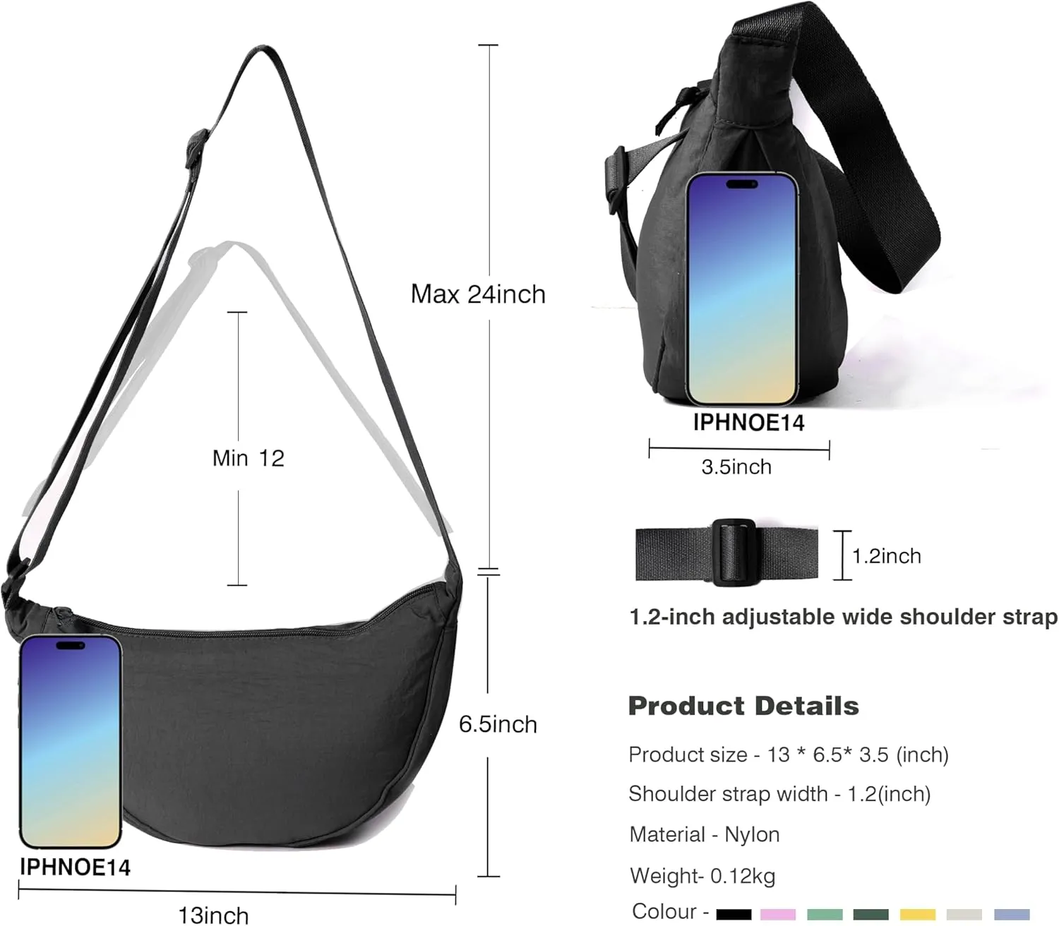 Nylon Crescent Crossbody Bag for Women Men Fanny Pack Crossbody Bag Dumpling Lightweight Travel Sling Bag