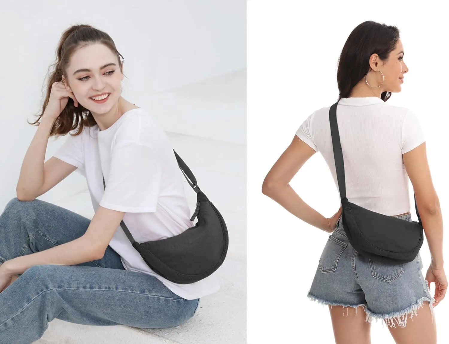 Nylon Crescent Crossbody Bag for Women Men Fanny Pack Crossbody Bag Dumpling Lightweight Travel Sling Bag