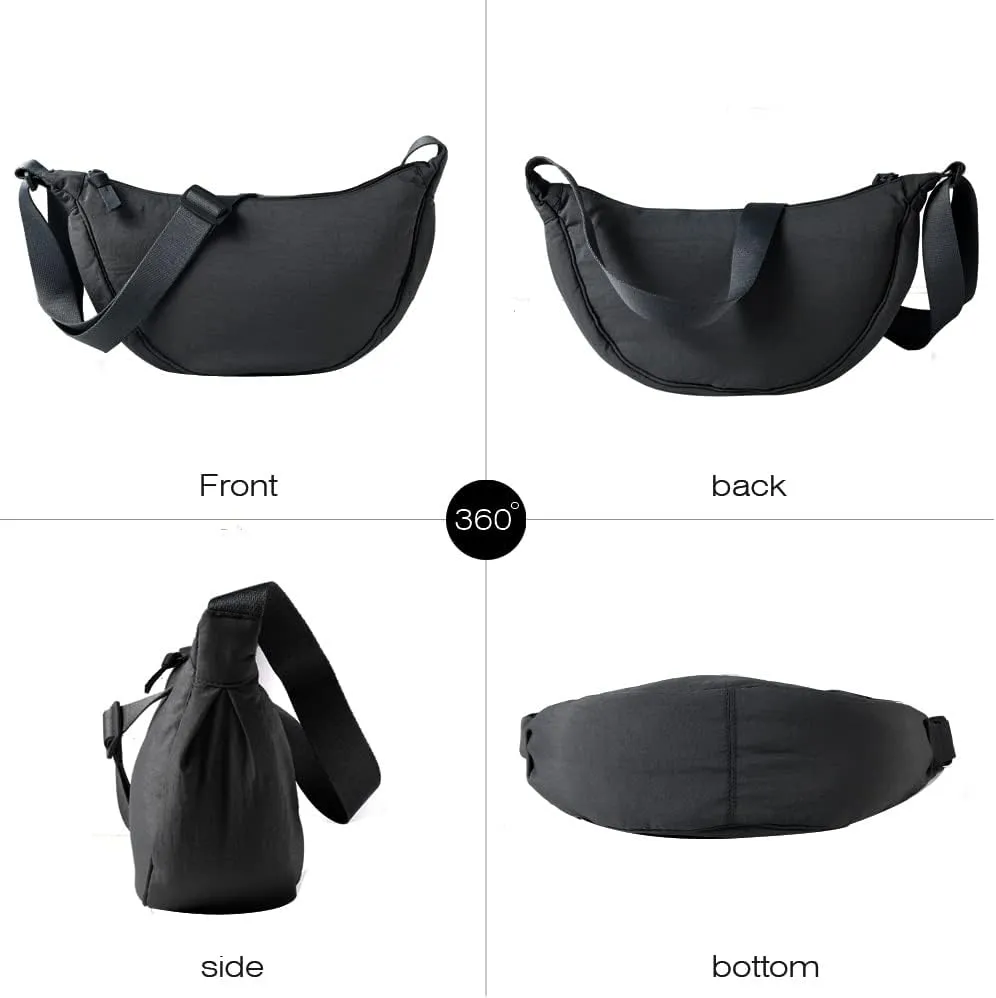 Nylon Crescent Crossbody Bag for Women Men Fanny Pack Crossbody Bag Dumpling Lightweight Travel Sling Bag