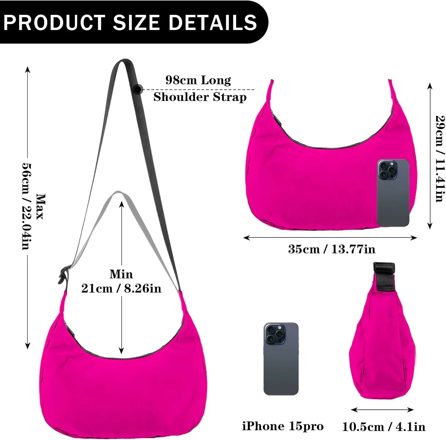 Nylon Crescent Shoulder Bag for Women Men,Crossbody Bag with Adjustable Strap&Dual Interior Zip Pocket