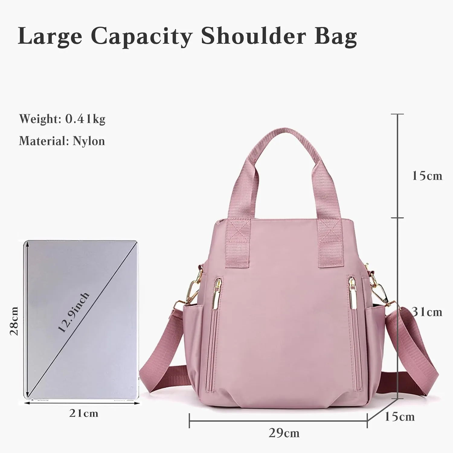 Nylon Crossbody Bag for Women - Waterproof Shoulder Bag with Multi Pockets and Top Handle