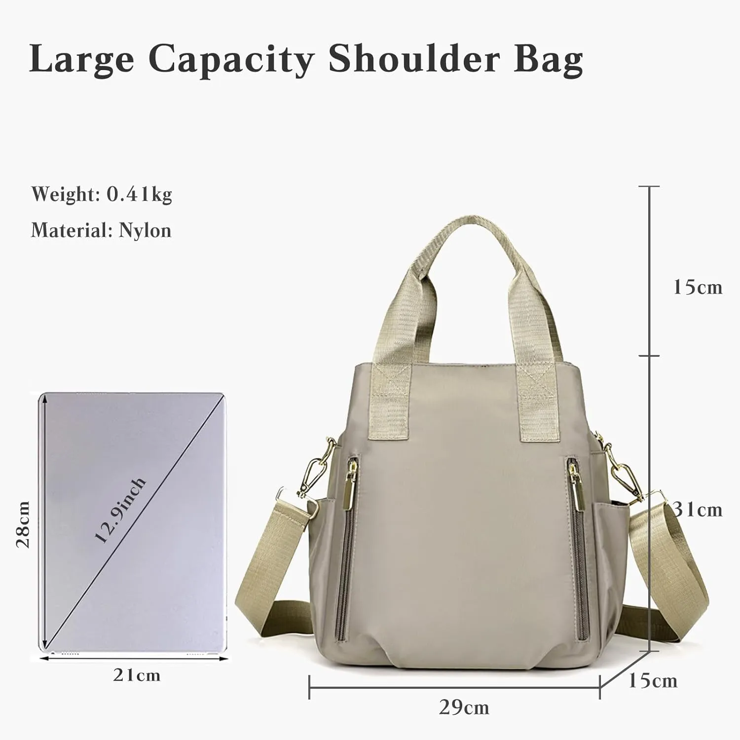 Nylon Crossbody Bag for Women - Waterproof Shoulder Bag with Multi Pockets and Top Handle