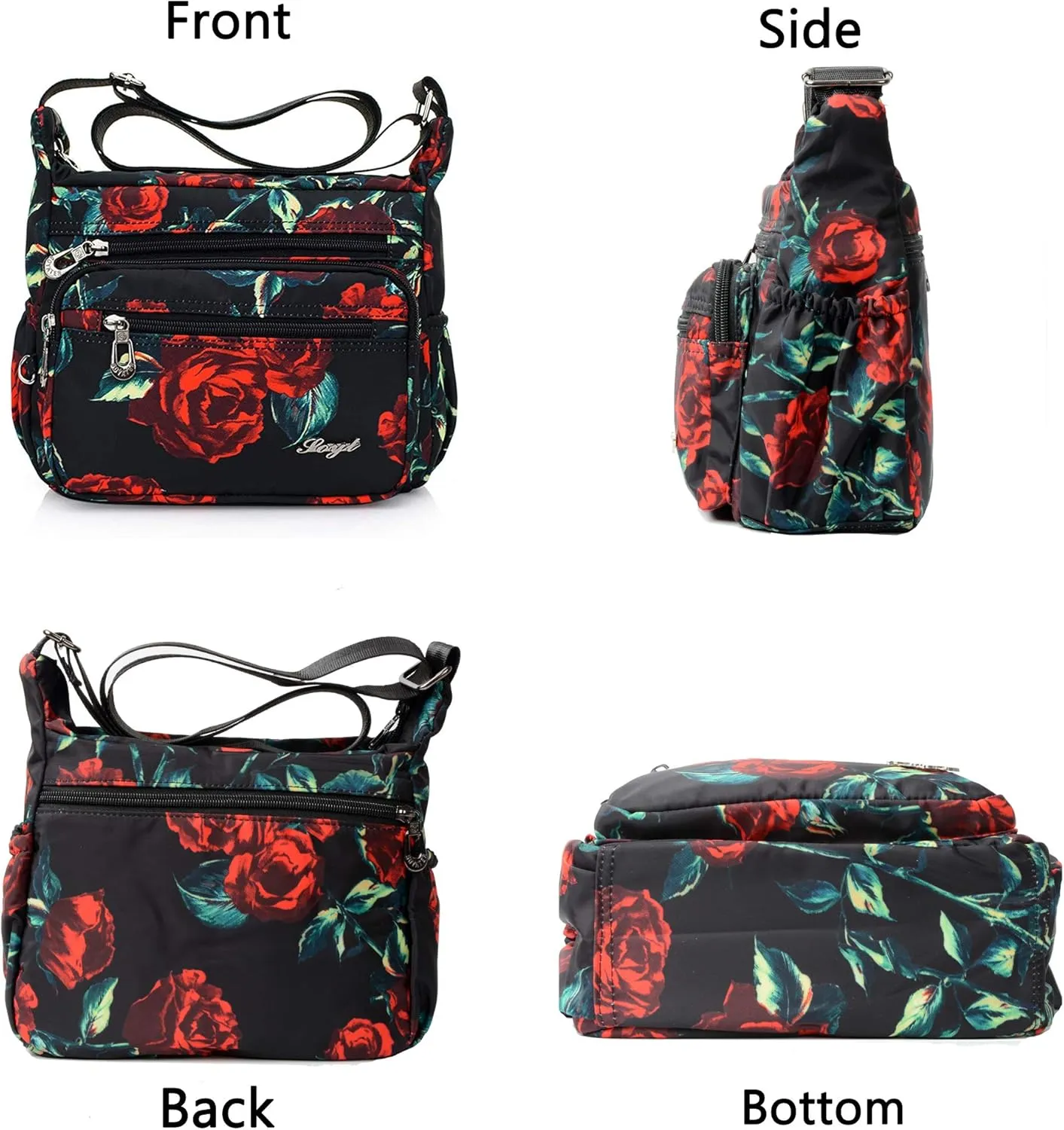 Nylon Floral Multi-Pocket Crossbody Purse Bags for Women Travel Shoulder Bag